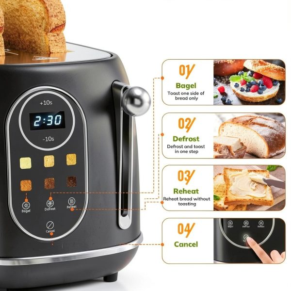 Smart Touch Screen Toaster Keenstone 2‑Slice Wide‑Slot Stainless Black-4