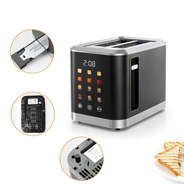 Touch screen Toaster 2 Slice Digital Timer Toasters with 6 Bread Types & 6 Shade Settings, Smart Extra Wide Slots Toaster with Bagel Defrost Reheat Cancel Function-2