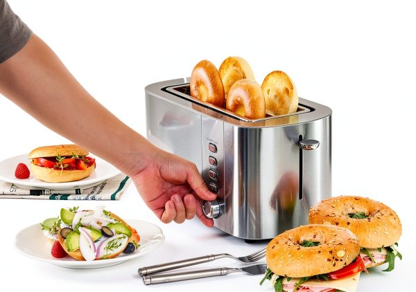 Elite Gourmet ECT4123 Long Slot 4 Slice Toaster, Extra Wide 1.5" and 5.1" Deep Slots, Bagel, Defrost & Cancel Functions, 6 Toast Shade Settings, Fits Bagels, Waffles, Artisan Breads, Stainless Steel-3