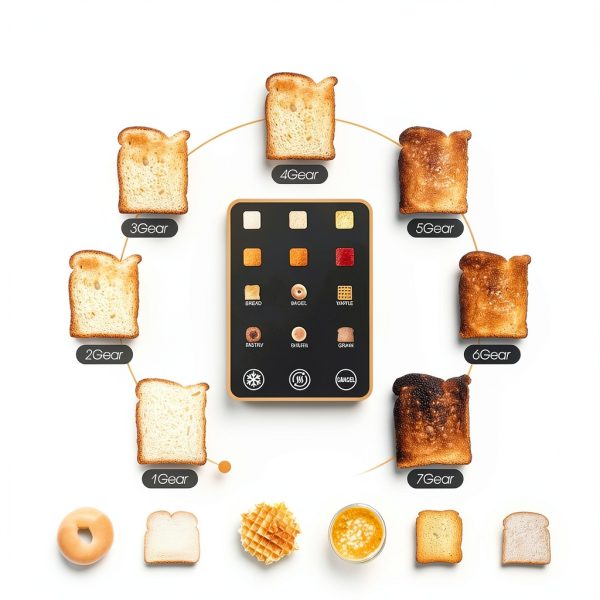 Touch screen Toaster 2 Slice Digital Timer Toasters with 6 Bread Types & 6 Shade Settings, Smart Extra Wide Slots Toaster with Bagel Defrost Reheat Cancel Function-3