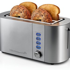 Elite Gourmet ECT4123 Long Slot 4 Slice Toaster, Extra Wide 1.5" and 5.1" Deep Slots, Bagel, Defrost & Cancel Functions, 6 Toast Shade Settings, Fits Bagels, Waffles, Artisan Breads, Stainless Steel-0