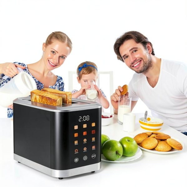 Touch screen Toaster 2 Slice Digital Timer Toasters with 6 Bread Types & 6 Shade Settings, Smart Extra Wide Slots Toaster with Bagel Defrost Reheat Cancel Function-1