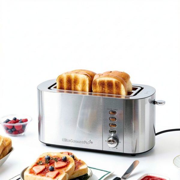 Elite Gourmet ECT4123 Long Slot 4 Slice Toaster, Extra Wide 1.5" and 5.1" Deep Slots, Bagel, Defrost & Cancel Functions, 6 Toast Shade Settings, Fits Bagels, Waffles, Artisan Breads, Stainless Steel-1